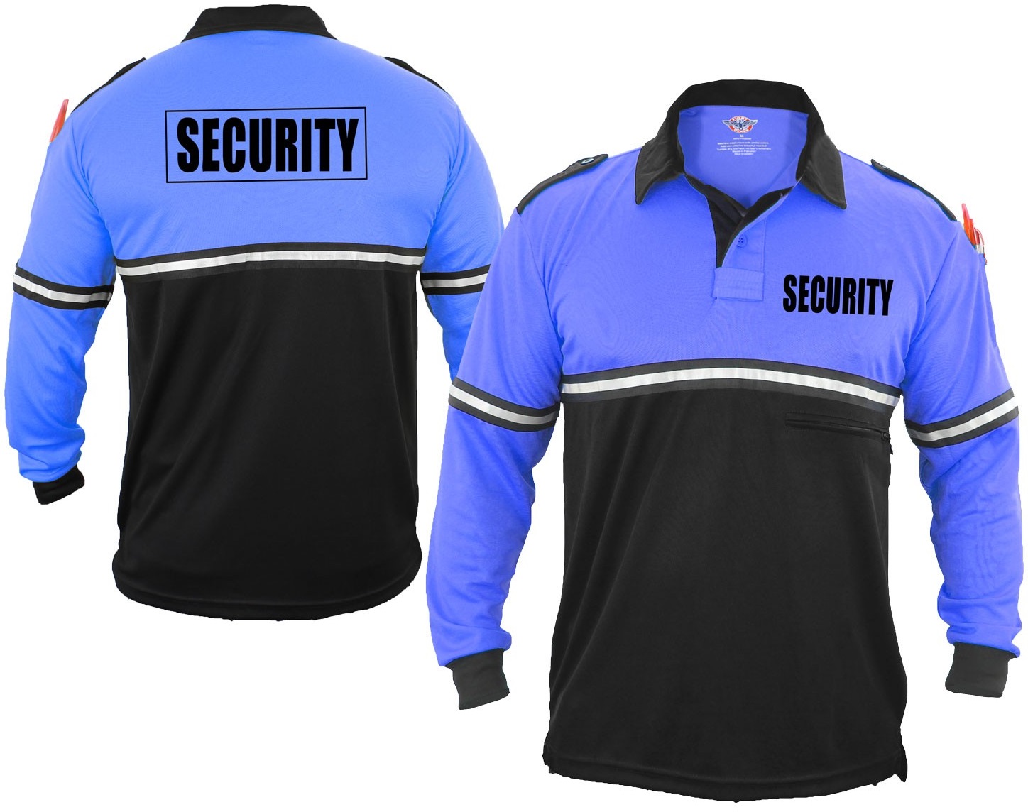 Long Sleeve First Class Security 100/% Polyester Two Tone Bike Patrol Shirt w//Zipper Pocket